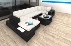 Rattan Sofa Messana U Form mit Polsterauflagen in Creme und LED-Beleuchtung