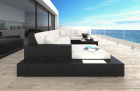 Rattan Sofa Messana U Form mit Polsterauflagen in Creme und LED-Beleuchtung - Detailansicht große Armlehne
