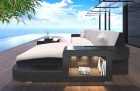 Poly Rattan Sofa Wave L-Form mit LED Beleuchtung schwarz-beige