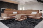 Samtstoff Eck Couch Positano L Form in hellbraun - SunVelvet1011 - Nebenfarbe weiß