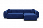 Designer Polster Couch Cortegada L Form kurz mit Samtstoff Bezug in Dunkelblau