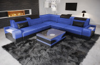 Mini L Form Sofa Trivento mit LED und Stoffbezug in blau - SunVelvet1027 - Akzentfarbe schwarz