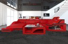 Wohnlandschaft Leder Palermo U Form Sofa Rot-Schwarz