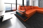 Ledersofa Ravenna L Form Sofa in Orange-Schwarz