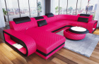Ledersofa Berlin U Form Mini - Sitzbreite 60 cm in Farbe pink - schwarz