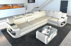 Leder Ecksofa Padua L Form mit LED Beleuchtung in beige-weiß