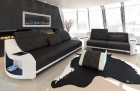 Couchgarnitur Swing 3 2 mit LED Beleuchtung in Leder schwarz - weiss