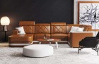 Kunstleder Sofa Wohnlandschaft Brescia U Form in braun-weiß