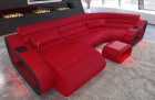 moderne Leder Couch München mit Recamiere beleuchtet - rot - schwarz