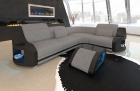L Form Sofa Genua in Mini mit LED und Stoffbezug in grau - Mineva15 Mikrofaser Stoff