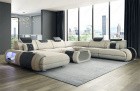XL Sofa Strukturstoff Rimini in elfenbein mit LED Beleuchtung - Hugo 1
