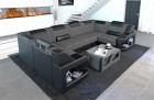 Wohnlandschaft Padua U Stoff Sofa mit verstellbaren Kopfstützen in Strukturstoff Hugo5 - grau
