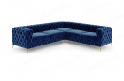 Luxus Stoff Ecksofa Sofa Cordoba L Form kurz in Dunkelblau mit goldenen Sofabeinen