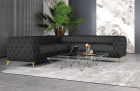 Design Polster Eckcouch Sofa Cordoba L Form kurz in Samt Schwarz mit goldenen Sofabeinen