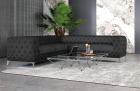 Design Polster Eckcouch Sofa Cordoba L Form kurz in Samt Schwarz mit silberen Sofabeinen