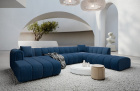 Design Stoff Wohnlandschaft Almagro U Form XXL mit Strukturstoff Bezug - Blau