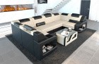 Samtstoff Sofa Wohnlandschaft Padua U Form mit LED in creme - SunVelvet1001