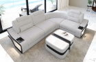 L Form Sofa Elena Mini mit LED und Stoffbezug in macchiato - Hugo2 - Nebenfarbe schwarz
