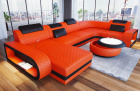 Ledersofa Berlin U Form Mini - Sitzbreite 60 cm in Farbe orange - schwarz