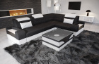 Mini L Form Sofa Trivento mit LED, USB und in Stoffbezug kurz in schwarz - Mineva14 Mikrofaser Stoff