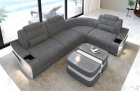 L Form Sofa Elena Mini mit LED und Stoffbezug in grau - Hugo5 - Nebenfarbe weiß