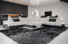 Mini L Form Sofa Trivento mit LED und Stoffbezug in elfenbein - Hugo1 - Akzentfarbe schwarz