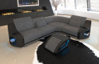 L Form Sofa Genua in Mini mit LED und Stoffbezug in grau - Hugo5 Strukturstoff