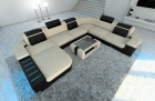 Sofa Wohnlandschaft mit LED Beleuchtung Bellagio XXL in elfenbein - Hugo1 Strukturstoff