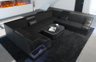 Polster Sofa Wohnlandschaft Bianchi U Form mit LED Beleuchtung in schwarz - Hugo14