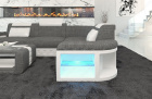 Sofa Couch mit Webstoff Bergamo L Form LED Beleuchtung in grau - Hugo5