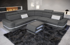 Positano L Form Sofa Mini mit Beleuchtung und Stoffbezug in grau - Mineva15  - Nebenfarbe weiß