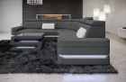 Positano L Form Sofa Mini mit Beleuchtung und Stoffbezug in grau - Mineva15 - Nebenfarbe weiß