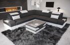 Mini L Form Sofa Trivento mit LED und Stoffbezug in dunkelgrau - Mineva8 - Akzentfarbe weiß