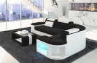 Design Sofa Webstoff Bergamo L Form mit LED Beleuchtung in dunkelgrau - Hugo13