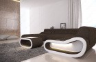 Ecksofa Couch Stoff Leder Mix Concept XXL in braun - Hugo8 - Detailansicht der kleinen Armlehne