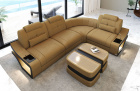 L Form Sofa Elena Mini mit LED und Stoffbezug in Gold2A - Nebenfarbe schwarz
