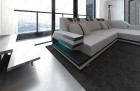 Stoff Couch Couch Mikrofaser Ravenna LED L Form hellgrau mit LED (Mineva 12)