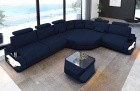 Mikrofaser Couch Asti L Form in dunkelblau - Mineva17 / optional sind Couchtisch und USB-Anschlüsse bestellbar