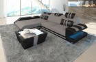 Stoff Couch Apollonia L Form mit LED-Beleuchtung in hellgrau - Hugo19 Strukturstoff
