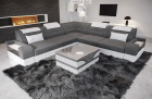 Mini L Form Sofa Trivento mit LED und Stoffbezug in grau - Hugo5 - Akzentfarbe weiß