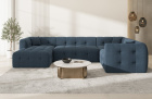 Design Stoffsofa Wohnlandschaft Sevilla U Form mit Strukturstoff Bezug - Blau