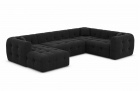 Design Stoffsofa Wohnlandschaft Sevilla U Form mit Strukturstoff Bezug - Schwarz