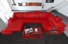 Wohnlandschaft Leder Palermo U Form Sofa Rot-Schwarz