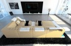Sofa Wohnlandschaft Leder Turino U Form sandbeige-weiss