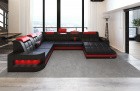 XXL Wohnlandschaft Wave U Form Sofa in Schwarz-Rot