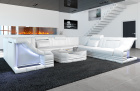 Moderne Leder Wohnlandschaft Bianchi U Form mit LED-Beleuchtung in komplett weiss