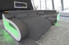 Sofa Wohnlandschaft München mit Ottomane USB LED - grau - weiss