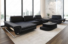 Luxus Leder Wohnlandschaft Ferrara U Form in schwarz-weiß