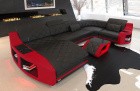 moderne Leder Couch mit LED Beleuchtung in schwarz - rot