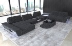 Design Sofa Wohnlandschaft Ferrara XXL Stoff in schwarz grau - Hugo12